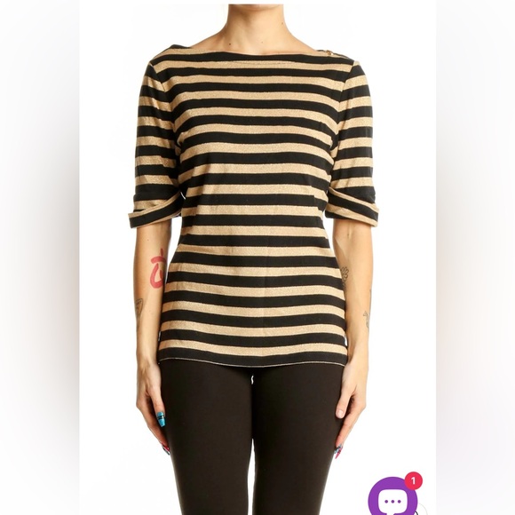 Ralph Lauren Tops - RALPH LAUREN Black and Gold Metallic Stripe Boatneck Short Sleeve Top